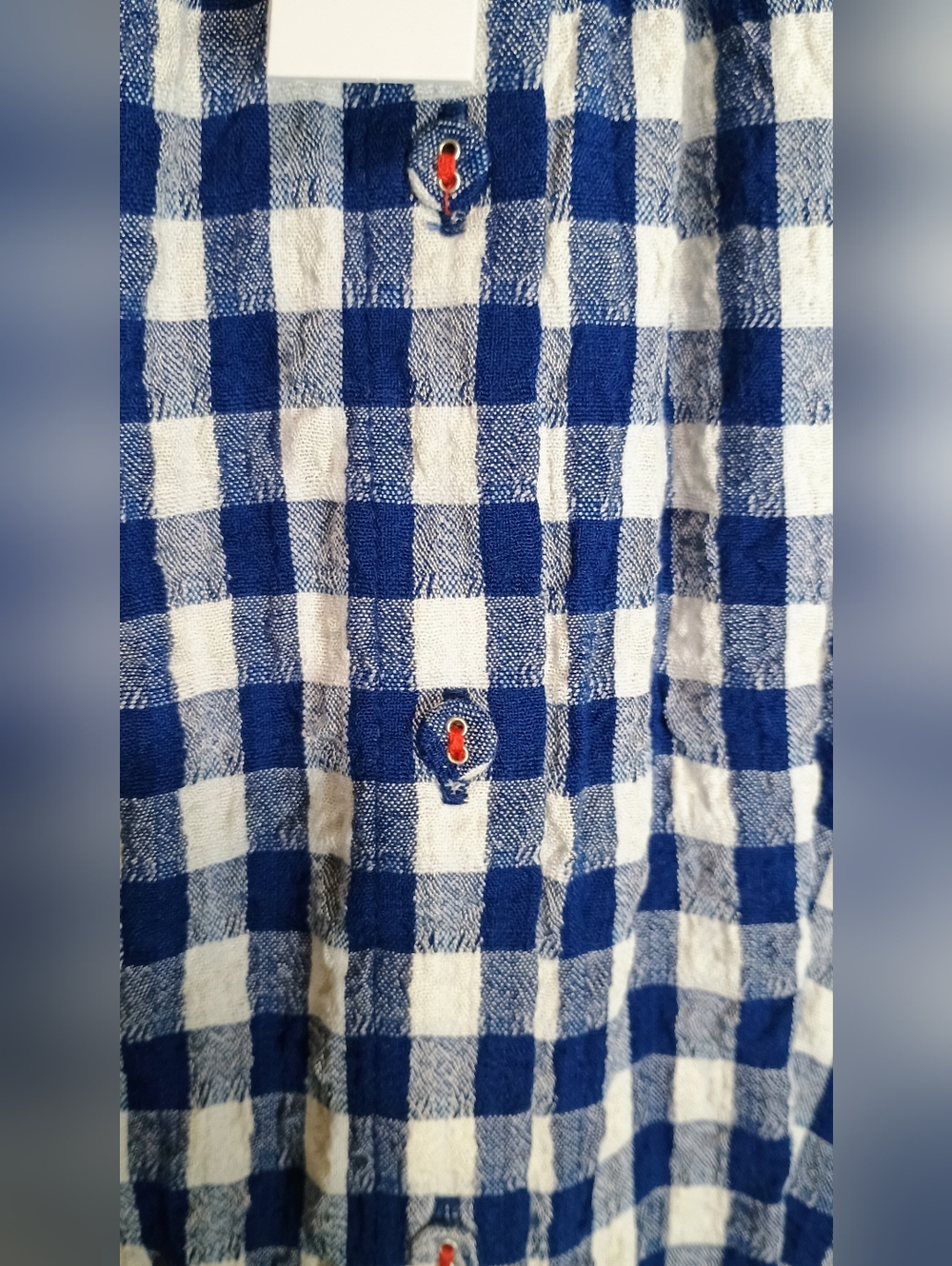 Jane & Delancey Checked Button-Front Short Sleeve Top in Blue and White Size XL - Picture 6 of 7